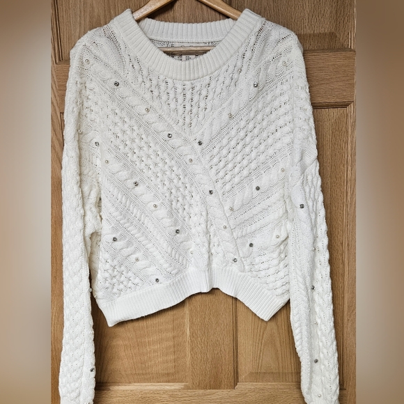 Jessica Simpson Medium White‎ Knit Sweater Pearls - Picture 1 of 8